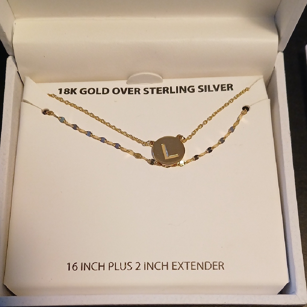 L Circle Initial 18k Gold Chain Necklace